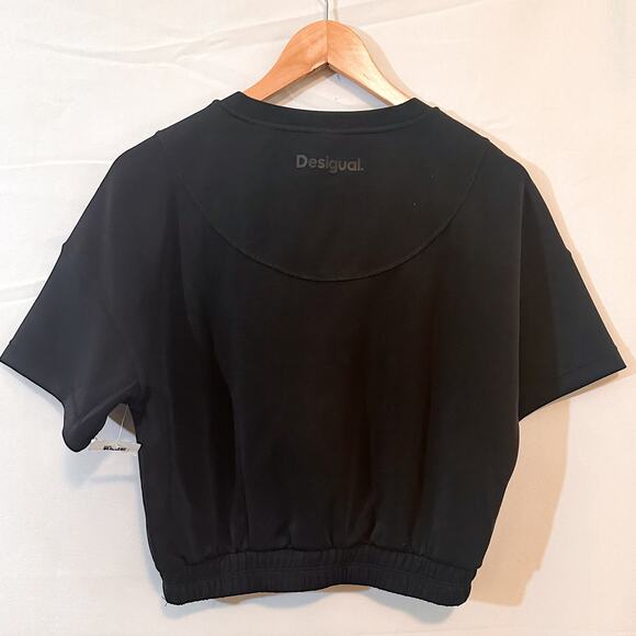 3 FOR $50! 🎁 NWT DESIGUAL Baggy Black Cropped Modal Sport T-shirt Sz. S - Picture 8 of 10